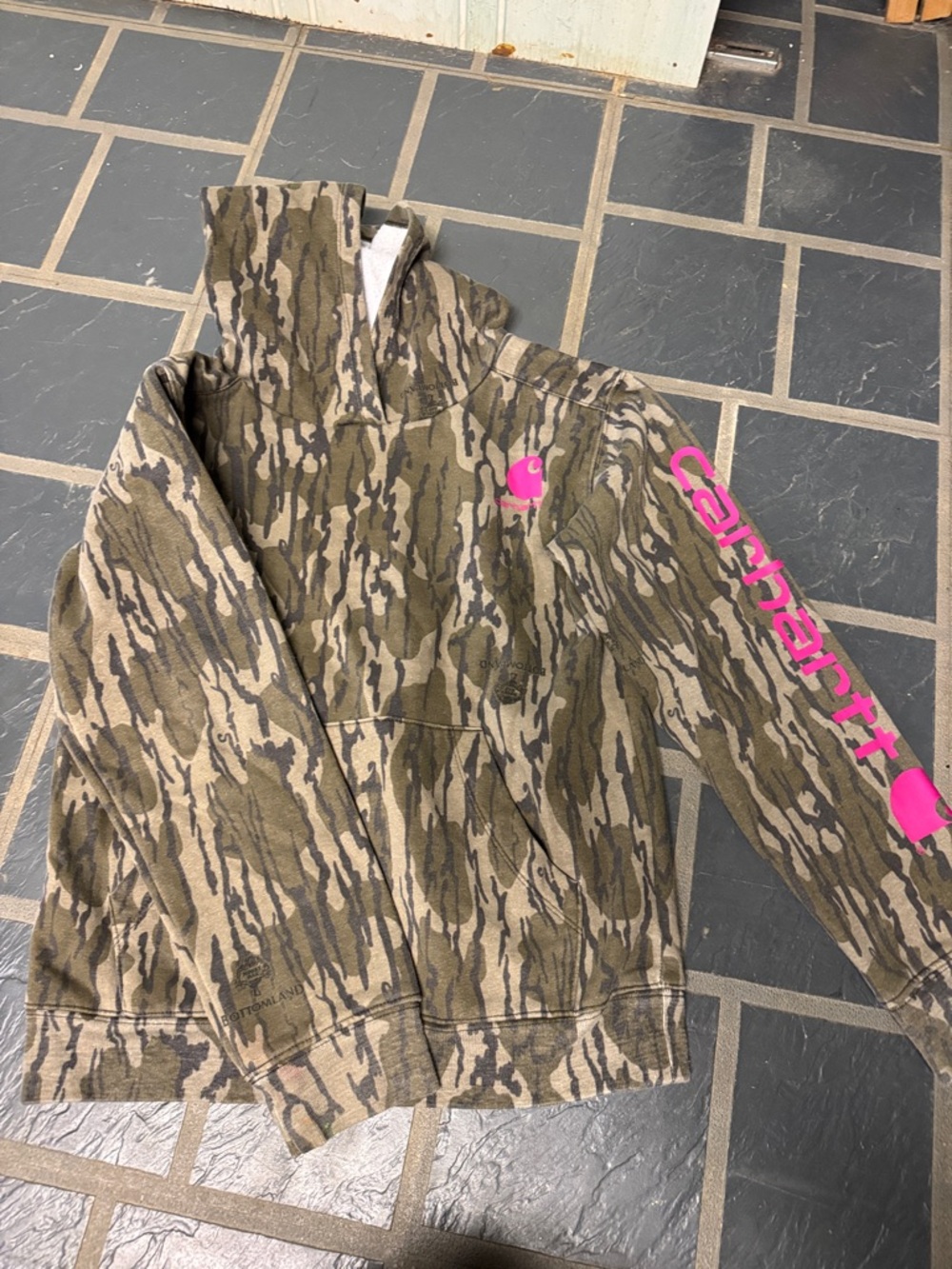 Carhartt Kids Camo Hoodie with Hot Pink Logo Accents